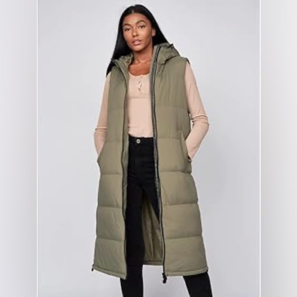 Olive Green Puffer Vest with Hood